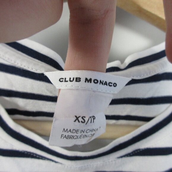 Club Monaco Stripe T-Shirt Women XS Black White Short Sleeve Cotton Blend 80 - Picture 3 of 7